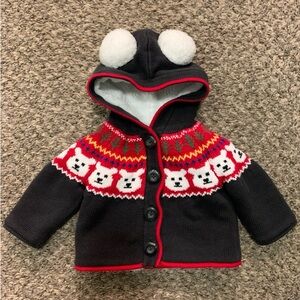 Hanna Andersson Holiday Bear Hooded Sweater w/Sherpa Lining, Gray/Multi - Sz 50